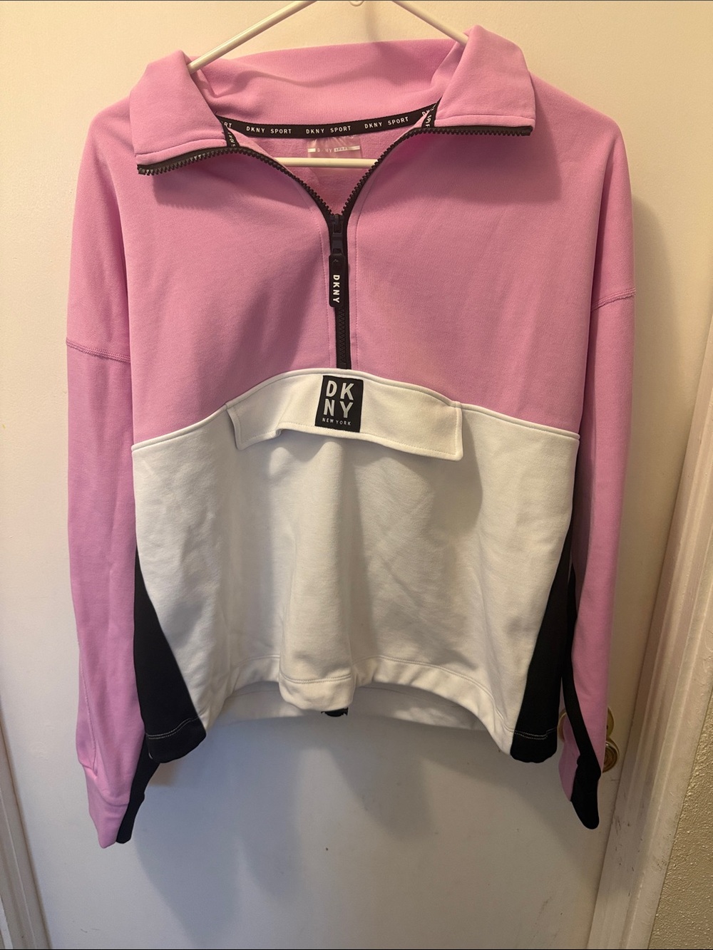 DKNY Sport Purple White Black Colorblock Half-Zip Pullover